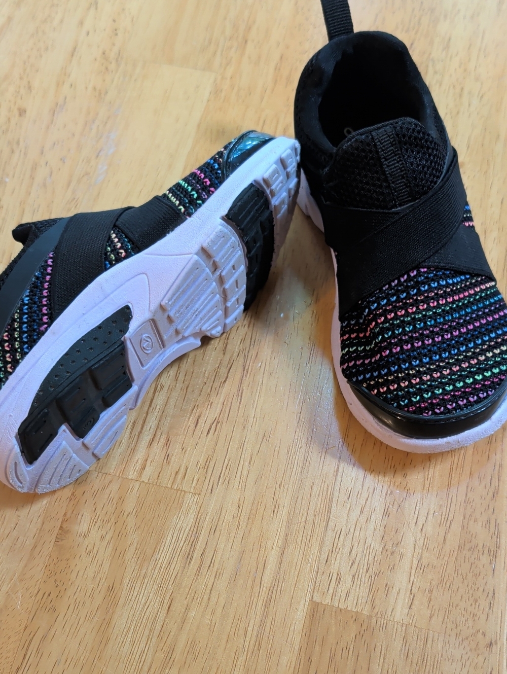 Athletic Works Kids Black Sneakers with Rainbow Accent Stripes